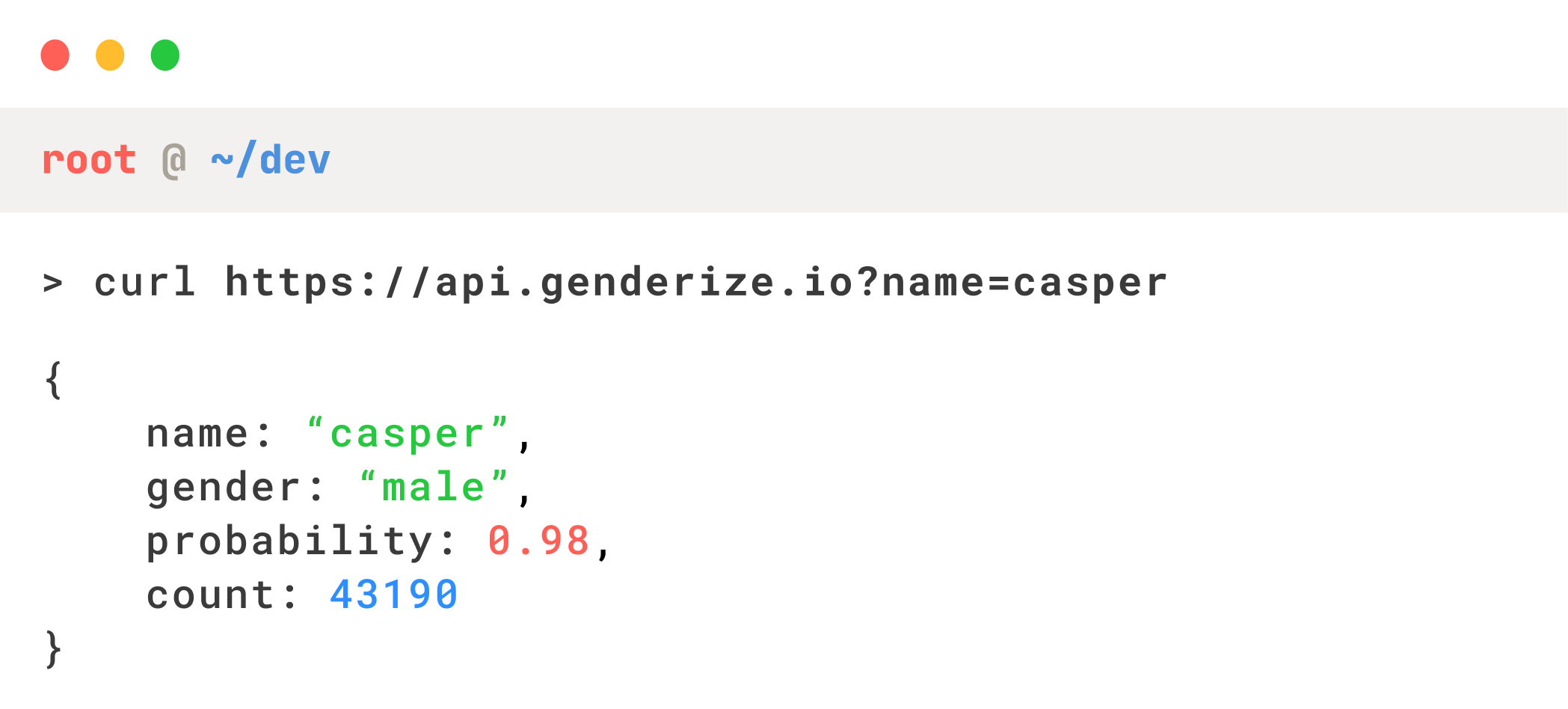 Gender classification API request using Genderize
