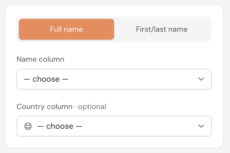 The input-mode toggle and column pickers.