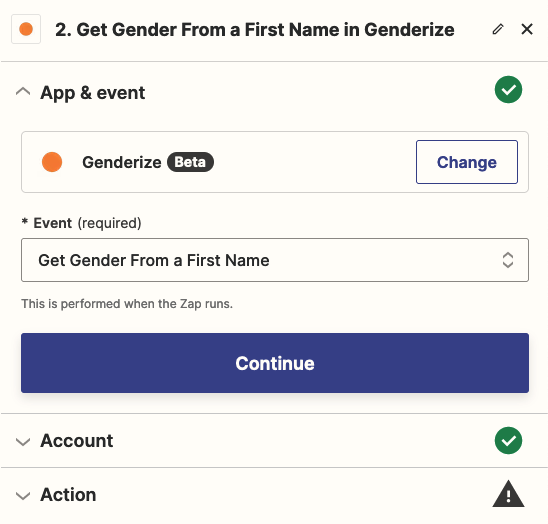 Configure app and event for Genderize