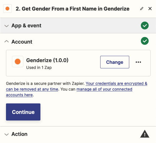 Configure account for Genderize