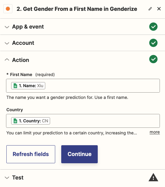 Configure action for Genderize